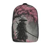 POLIUAWS 3D Printed School Backpack Children's Backpack Samurai Under Cherry Blossoms Book Bags High Capacity Travel School Bags for Kids/Students/Adults 17inch