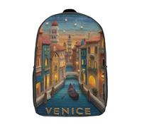 POLIUAWS 3D Printed School Backpack Children's Backpack Venice A Gondola Journey Book Bags High Capacity Travel School Bags for Kids/Students/Adults 17inch