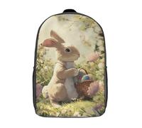 POLIUAWS 3D Printed School Bag Easter Bunny with Basket of Eggs Kid's Backpack Bookbag Cute Rucksacks Waterproof Fashion Casual Schoolbag for Kids for Baby Girl Boy 17inch
