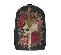 POLIUAWS 3D Printed Skull & Roses Dagger Art School Backpack Book Bags Fashion Kids Backpacks Large Capacity Backpack Children School Bag Travel Rucksacks 17inch