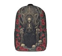 POLIUAWS 3D Printed Skull Throne of Roses Children's School Backpack for Kids High Capacity Travel Rucksacks Fashion Book Bags Kids School Bag Back Pack 17inch
