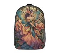 POLIUAWS 3D Printed Stained Glass Fairy School Bag Boys Girls Children's Backpack School Backpack Casual Fashion Backpack for in School Or Travel 17inch