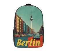 POLIUAWS 3D Printed Vintage Berlin Streetscape School Backpack With Big Pockets for Kids Children's Backpacks Boy Girl Book Bags Kids School Bag 17inch