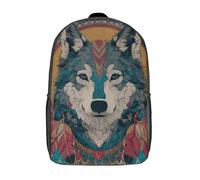 POLIUAWS 3D Printed Wolf Spirit Mandala Art Print Children's School Backpack for Kids High Capacity Travel Rucksacks Fashion Book Bags Kids School Bag Back Pack 17inch