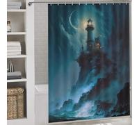 POLIUAWS A Lighthouse in A Storm V1 Washable Waterproof Cloth Fabric Soft Fabric Hotel Shower Curtain for Bathroom with Hooks 64.17x70.87Inch（163x180cm）