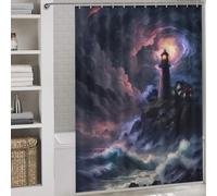 POLIUAWS A Lighthouse in A Storm V4 Fabric Polyester Hilarious Bath Curtain for Kids Women Men 64.17x70.87Inch（163x180cm）