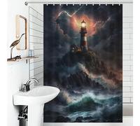 POLIUAWS A Lighthouse in A Storm V5 Bath Shower Curtains Mildew Fabric Polyester Shower Curtain for Bathroom for Bathroom with Hooks 46.85x70.87Inch（119x180cm）
