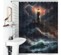 POLIUAWS A Lighthouse in A Storm V5 Fabric Polyester Modern Polyester Water Repellent for Bathtub Shower Stall 53.54x70.87Inch（136x180cm）