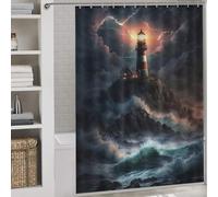 POLIUAWS A Lighthouse in A Storm V5 Shower Curtains Mould Proof 100% Polyester Fabric Washable Bath Curtains for Shower for Shower Bath Curtain Wet Room 64.17x70.87Inch（163x180cm）