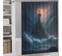 POLIUAWS A Lighthouse in A Storm V6 with Hooks Waterproof Fabric Decor Bath Curtains for Bathroom Wet Room 64.17x70.87Inch（163x180cm）
