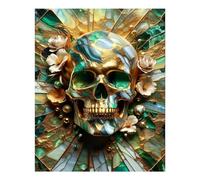 POLIUAWS Abstract Floral Gold Skull Diamond Painting 5D DIY Full Drill Accessories Tools Kit DIY Diamond Art Kits Adults for Home Wall Decor Relaxing Fun 16"x20"