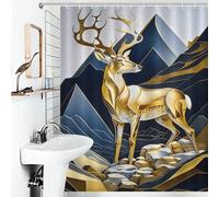 POLIUAWS Abstract Gold Deer Shower Curtain for Bathroom Washable Waterproof Cloth Fabric Shower Curtain Anti Mould for Stalls Bathtubs 56.30x70.87Inch（143x180cm）