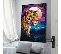 POLIUAWS Abstract Leopard Night Moo Cheap Canvas Print for Bedroom Office Bathroom Decor Grey Wall Art 20x30inch(50x75cm)