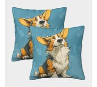 POLIUAWS Adorable Corgi Pup Illustration Zipper Pillow Case Polyester Pillow Case Machine Washable Pillow Protectors 45x45cm Pillows Not Included
