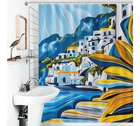 POLIUAWS Amalfi Coast II Anti-Mould Proof Resistant Daily Household Stylish Washable Modern Polyester Water Repellent for Bathroom Wet Room 56.30x70.87Inch（143x180cm）