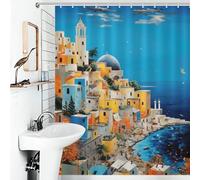 POLIUAWS Amalfi Coast Italy Bath Shower Curtains Mildew Thicken Durable Polyester Modern Polyester Water Repellent for Bathroom Wet Room 56.30x70.87Inch（143x180cm）