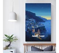 POLIUAWS Amalfi Coast Night View Bathroom Prints for Walls For Teens Game Boys Room Wall Decor Artwork 16x24inch(40x60cm)
