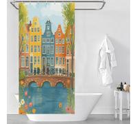 POLIUAWS Amsterdam Canal Houses And Bicycles Thicken Durable Polyester Modern Fabric Bathroom Decor Set for Bathtub Shower Stall 35.43x70.87Inch（90x180cm）