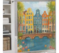 POLIUAWS Amsterdam Canal Houses And Bicycles Waterproof Polyester Fabric Shower Curtains Set with 12 Hooks for Bathroom Bathtub Apartment Decor 69.69x70.87Inch（177x180cm）
