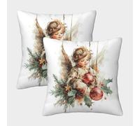 POLIUAWS Angel's Christmas Cheer Zipper Pillow Case Polyester Pillow Case Machine Washable Pillow Protectors 40x40cm Pillows Not Included