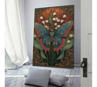 POLIUAWS Art Nouveau Butterfly & Lilies Wall Decorations for Bedrooms For Teens Game Boys Room Wall Decor Large Abstract Canvas Wall Art 16x24inch(40x60cm)