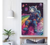 POLIUAWS Astronaut Cat Colorful Poster Artworks Canvas Room Aesthetic Wall Art Prints Home Picture Painting Modern Decor 16x24inch(40x60cm)