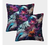 POLIUAWS Astronaut Flower Planet Throw Pillow for Wedding Luxury Standard Pillow Case 2 Pack 50x50cm