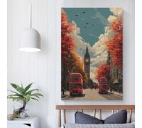 POLIUAWS Autumn in London Buses And Clocks Canvas Prints Wall Art Canvas Prints for Home Walls 12x18inch(30x45cm)