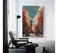 POLIUAWS Autumn in London Buses And Clocks Cheap Canvas Print Wall Canvas for Rustic Bath Decor 08x12inch(20x30cm)