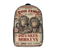 POLIUAWS Backpack Drunk Monkeys School Backpack 3D Printed School Bags Boys Girls Laptop Backpack for Kids/Students/Adults 17inch
