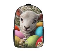 POLIUAWS Backpack Easter Lamb And Eggs School Backpack 3D Printed School Bags Boys Girls Laptop Backpack for Kids/Students/Adults 17inch