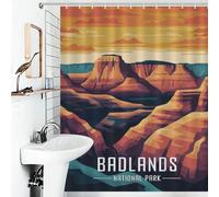 POLIUAWS Badlands National Park 100% Polyester Fabric Washable Decor Bath Curtains for Shower Bath Curtain Wet Room 56.30x70.87Inch（143x180cm）