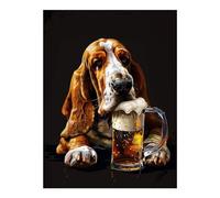 POLIUAWS Basset Hound Beer DIY Diamond Art Kits Adults for Leisure Time DIY Full Round Drill Tools Kit Bead 12"x16" Diamond Painting
