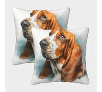 POLIUAWS Basset Hound Portrait Pillow Case Covers, Pillow Case Set of 2 Throw Pillow With Envelope Closure Covers Polyester 50x50cm