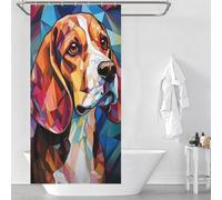 POLIUAWS Beagle Dogs Stained Glass Quick Drying Proof Resistant Shower Curtains Set with 12 Hooks for Home Bathroom Toile Hotel Decor 35.43x70.87Inch（90x180cm）