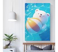 POLIUAWS Bear Beach Ball Water Poster Room Aesthetics Poster Decorative Painting Canvas Wall Posters And Art Picture Print Modern Family Bedroom Decor Posters 08x12inch(20x30cm)