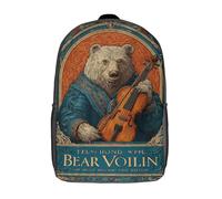 POLIUAWS Bear Violin Masterpiece 3D Printed Kids School Bag Rucksacks Children's School Fashion Casual Back Pack High Capacity Travel Book Bags Backpack for Kids 17inch