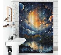 POLIUAWS Beautiful Night Sky Fabric Polyester Bathroom Curtains Modern Art for Bathroom with Hooks 46.85x70.87Inch（119x180cm）