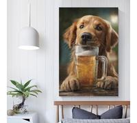 POLIUAWS Beer Buddy Canine's Chill Moment Funny Bathroom Wall Art Canvas Art For Home Modern Decoration 08x12inch(20x30cm)