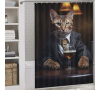 POLIUAWS Bengal Cat in The Pub 100% Polyester Fabric Washable Decor Bath Curtains for Bathroom Wet Room 64.17x70.87Inch（163x180cm）