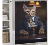 POLIUAWS Bengal Cat in The Pub Anti-Mould Proof Resistant Quick Drying Proof Resistant Soft Fabric Hotel Shower Curtain for Bathtub Shower Stall 69.69x70.87Inch（177x180cm）