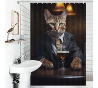 POLIUAWS Bengal Cat in The Pub Thicken Durable Polyester Modern Fabric Bathroom Decor Set for Bathtub Shower Stall 46.85x70.87Inch（119x180cm）