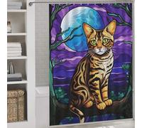 POLIUAWS Bengal Cat in The Wild Hilarious Bath Curtain Quick Drying Proof Resistant Shower Curtain Waterproof Mould for Home Bathroom Toile Hotel Decor 64.17x70.87Inch（163x180cm）