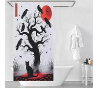 POLIUAWS Black Cat And Crows Under Red Moon Decor Bath Curtains Daily Household Stylish Washable Shower Curtain Anti Mould for Shower Bath Curtain Wet Room 35.43x70.87Inch（90x180cm）