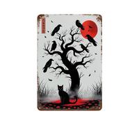 POLIUAWS Black Cat And Crows Under Red Moon Iron Water Proof Wall Art Decoration for Bathroom Home Room Farmhouse Cafes Store 11.8"x7.9"