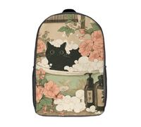 POLIUAWS Black Cat Bath Time Bliss Children's Backpacks School Backpack 3D Printed Bag Bookbag for Kids Travel Rucksacks Boy Girl Book Bags Kids School Bag 17inch