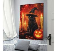 POLIUAWS Black Cat Witch Halloween Pictures for Bedroom Walls for Toilet Bathroom Decor Picture Canvas 16x24inch(40x60cm)