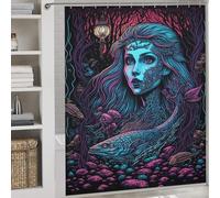 POLIUAWS Black Light Mermaid with Hooks Waterproof Fabric Decor Bath Curtains for Bathroom Wet Room 69.69x70.87Inch（177x180cm）