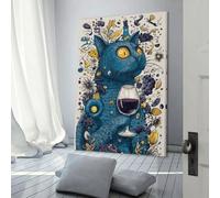 POLIUAWS Blue Cat's Wine Adventure Canvas Pictures for Wall Bedroom Canvas for Living Room Bedroom 20x30inch(50x75cm)