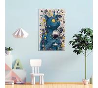 POLIUAWS Blue Cat's Wine Adventure Wall Pictures for Living Room Canvas Prints for Rustic Farmhouse Bathroom Deco 12x18inch(30x45cm)